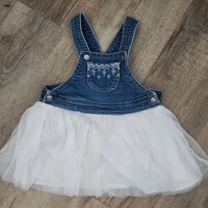 First Impressions Blue Denim Overall with White Tulle Skirt